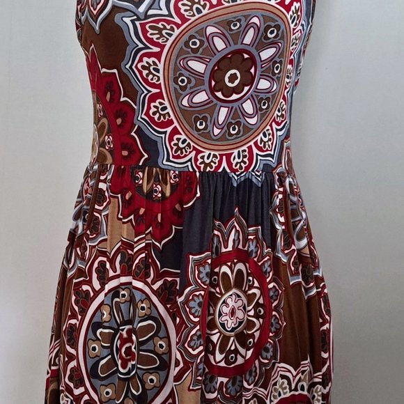 Geometric Print Dress Size MED Sleeveless Tank Midi  Stretchy Shift Longyuan NWT - Picture 12 of 13